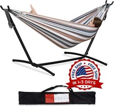 Hamaca Doble De Acero 2 Personas Con Soporte Base Para Patio Jardin Exterior New