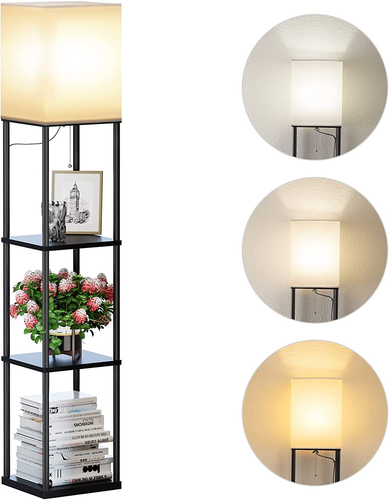 Floor Lamp with Shelves, Modern Square Standing Lamp with 3 Color Temperature Bu