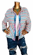 ZARA M NWT 69 Summer Jacket Striped Long Sl Open Front Embroidery Multicolor