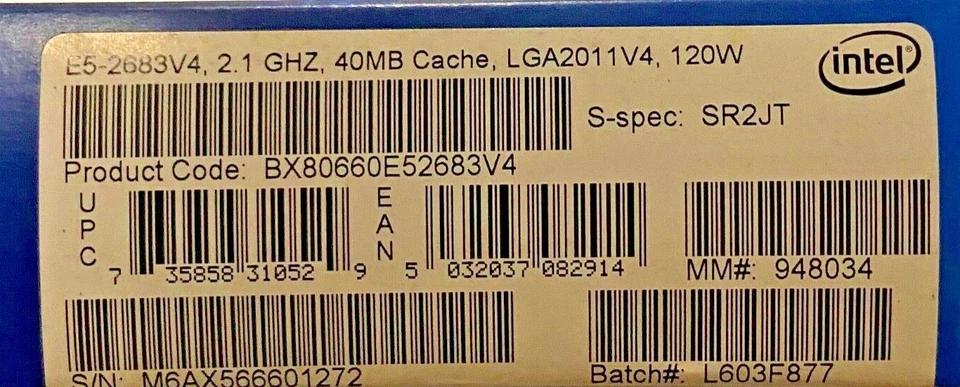 Intel BX80660E52683V4 SR2JT Xeon Processor E5-2683 v4 40M Cache, 2.10 GHz NEW - Image 2 of 2