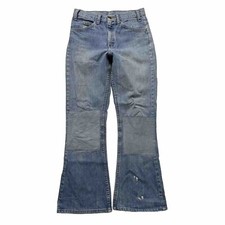 VTG 70s Bell Bottom Flare Denim Jeans Distressed Hippie Patch Boho USA Sz 28x28