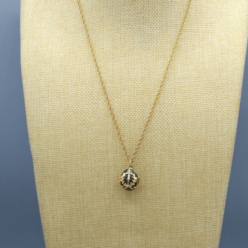 Collana Joan Rivers firmata Faberge uovo smalto verde medaglione tono oro 22" - Foto 3 di 11