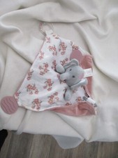 Modern Baby Security Blanket Elephant Flowers 16" lovey gray pink teether 16"