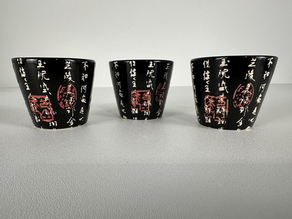 Mini tazas de cerámica World Market Back con tazas de sake de café de té kanji japonés