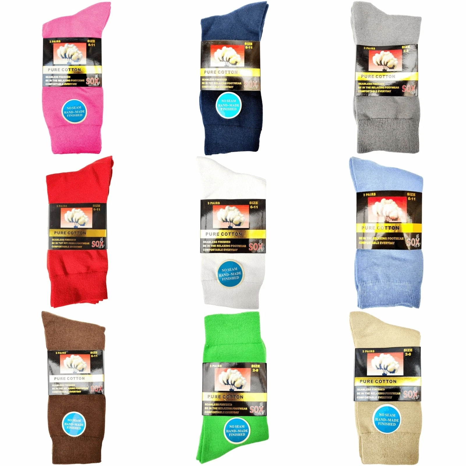 Socks 6 Pairs Premium Pure Cotton Plain Work Office School Dress Socks SEAMLESS