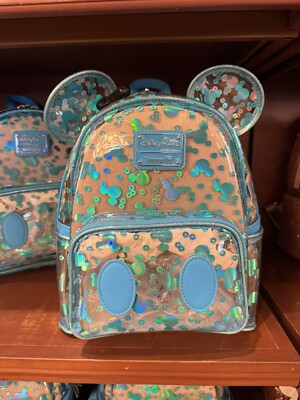Loungefly Teal Disney Tsum Tsum  Dumbo Pluto minnie micky Pattern Mini Backpack EXCLUSIVE DROP: Loungefly Disney 100 Mickey & Friends AOP  main image 4