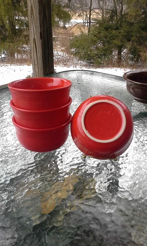 set 4 GUSTO BOWLS scarlet red HOMER LAUGHLIN FIESTA WARE 28 OZ. NEW