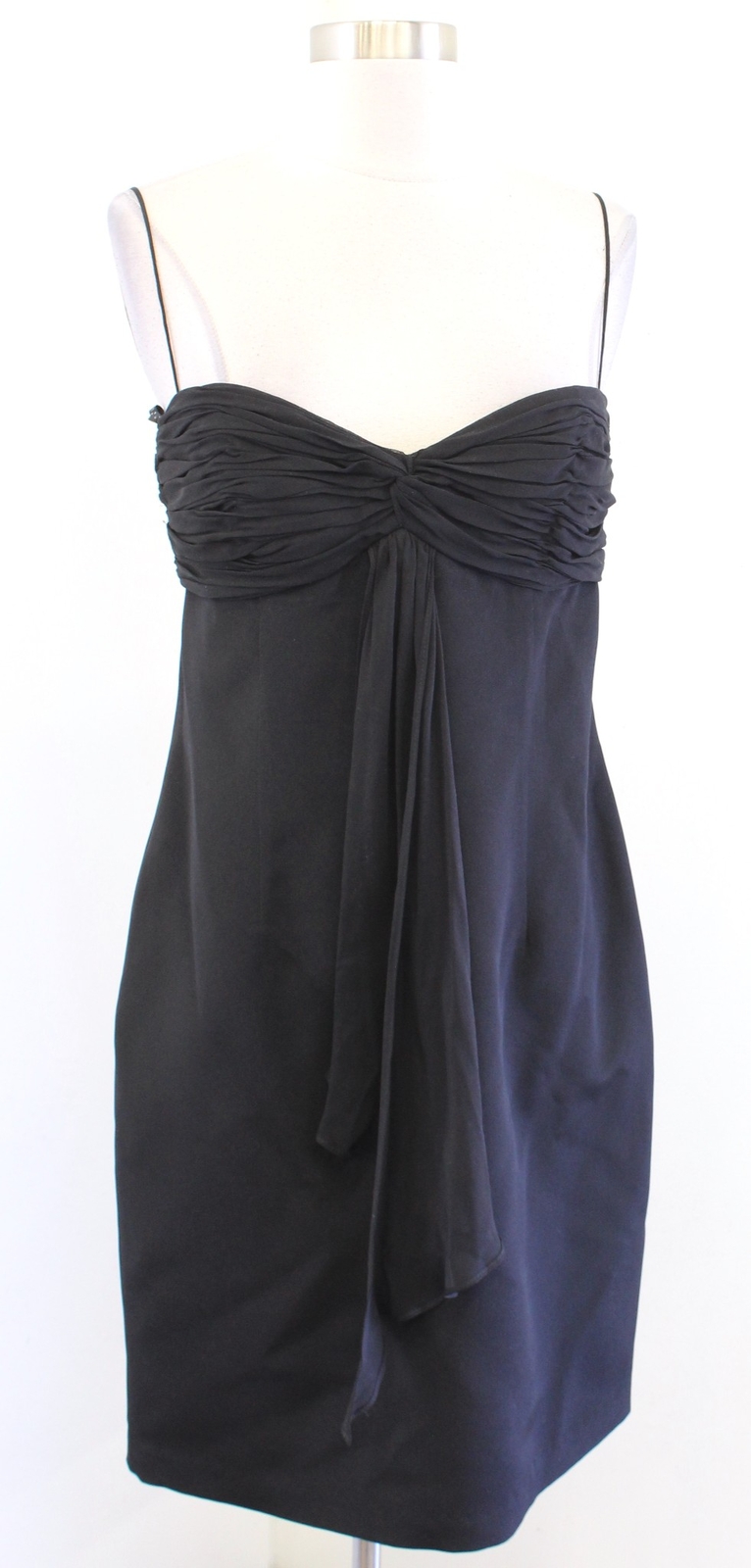 David Meister Womens Black Draped Front Silk Cocktail Party Dress Sheath Size 8