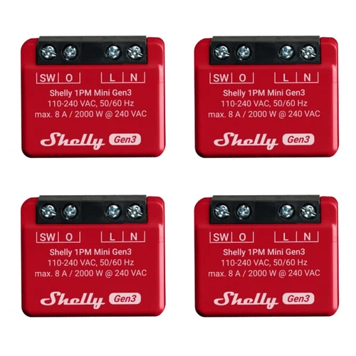 Shelly 1PM Mini Gen3 | 4Er Pack | WLAN- Und Bluetooth-Smart-Switch-Relais, 1 Kan