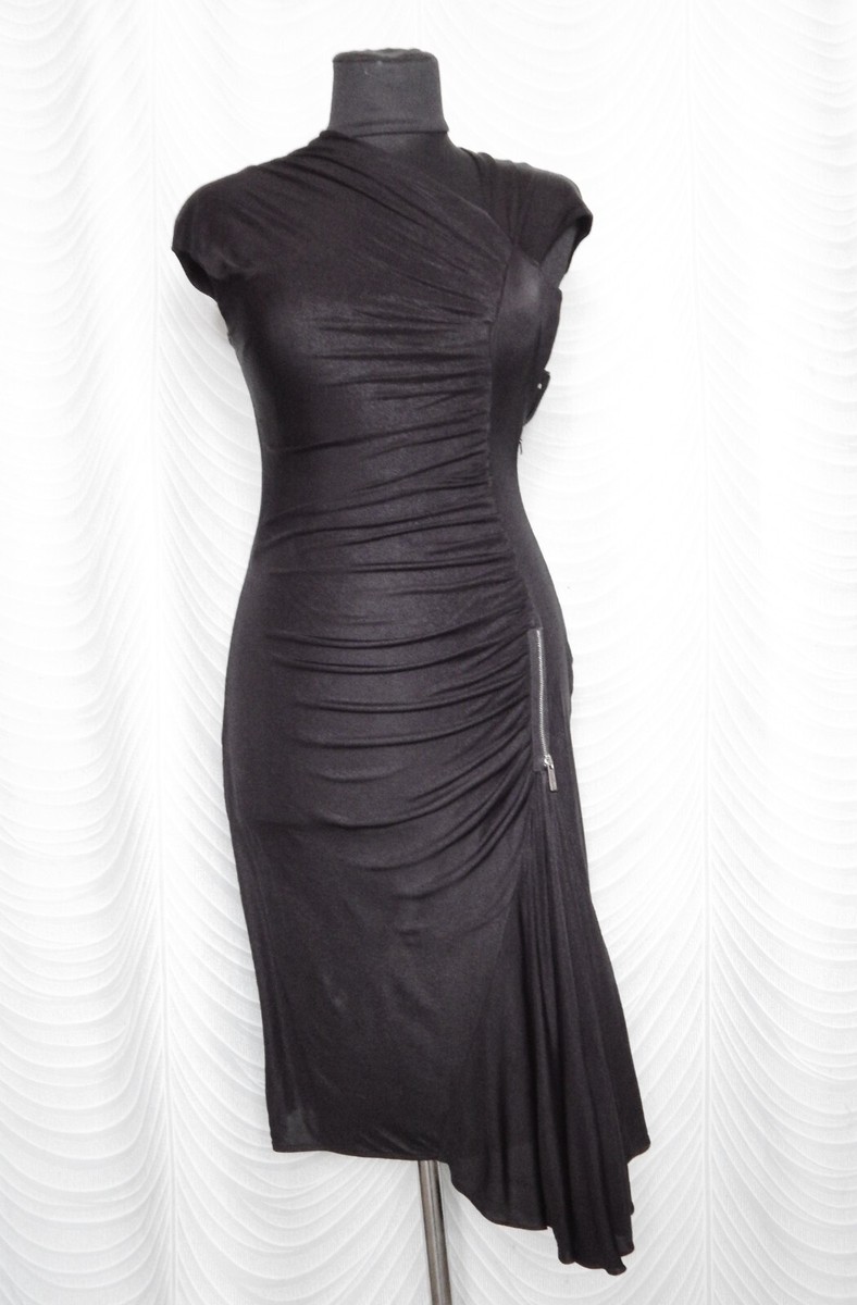 Karen Millen Black Draped Dress Zip Detal US 4 UK 8 Shiny