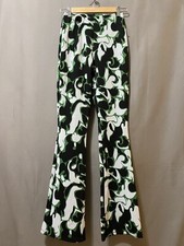 NWOT ZARA Women Elastic Waist Mid-Rise Stretch Jacquard Flared Pants SZ S Green