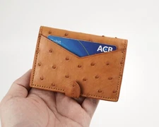 Tan Real Ostrich SKin Leather Wallet RFID Blocking Credit Card Case Handmade