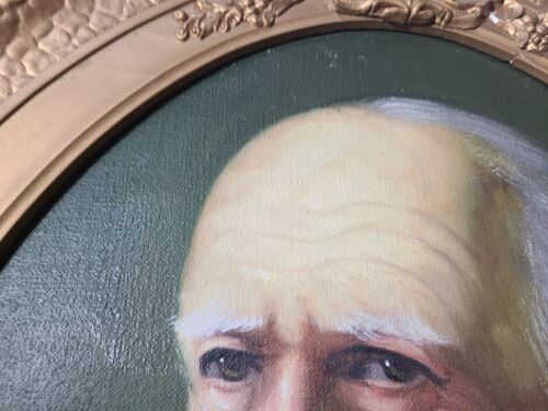 Antigua pintura al óleo retrato de hombre barbudo distinguido en marco ovalado ornamentado - Imagen 3 de 21