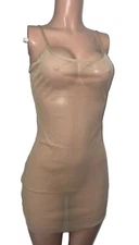 Beige sheer mesh chemise micro mini dress exotic dancer beach cover up vacay nwt