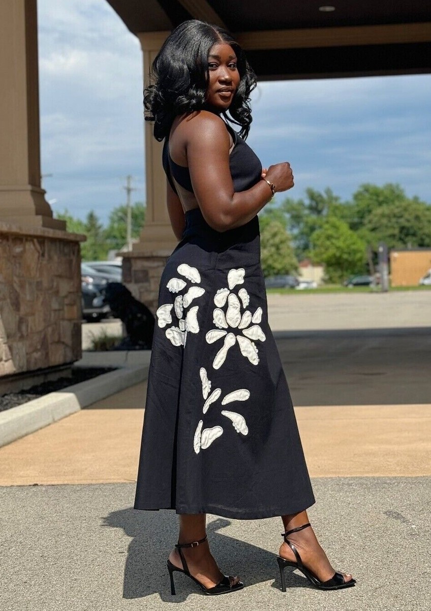 Zara ZW Collection Floral Embroidery Dress Black White Size XS M L