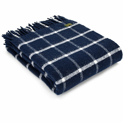 TWEEDMILL TEXTIL 100% Wolle Schlafsofa Decke Teppich KARIERT KARIERT MARINE BLAU ÜBERWURF