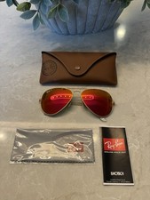 RAY BAN AVIATOR SUNGLASSES  UNISEX RB3025 LARGE METAL MATTE GOLD  RED MIRROR