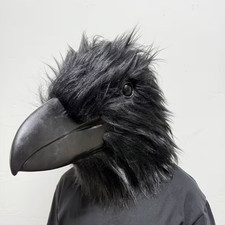 Crow Costume Mask Black Raven Beak Feather Bird Mask Latex Adult one size