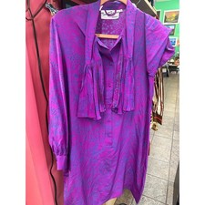 Vintage 1960s Nat Kaplan Couture Silk Purple Floral Print Shirt Dress