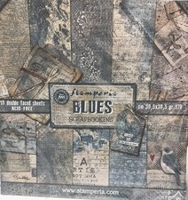 Stamperia Blues Scrapbooking Paper Pad 12x12 Double Sided 10 Sheets Vintage New