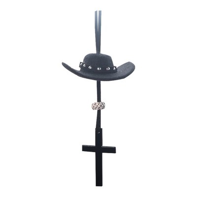 Cowboy Hat Crosses Car Interior Decoration Bag Charm Pendant Religious Gift