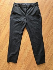 Express Women s Black Solid Flat Front Mid Rise Stretch Ankle Pants Zip/Button