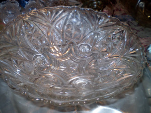 Vintage Anchor Hocking Fans And Arches 3 Toed Clear Depression Glass Bowl  9 in