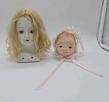 Two Vintage Ceramic Doll Heads Blond Hair Girl - Blue Eyes Baby - Brown Eyes