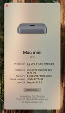 Mac Mini 2018 3.2 GHz 6-Core Intel Core i7 64 GB 2667 MHz DDR4 1TB SSD
