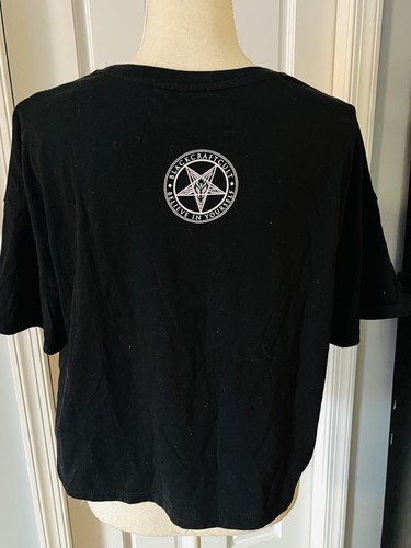 Black Craft Cult Cropped Womens T-Shirt Skull Moon Goth Rock Metal Halloween MED - Picture 7 of 10