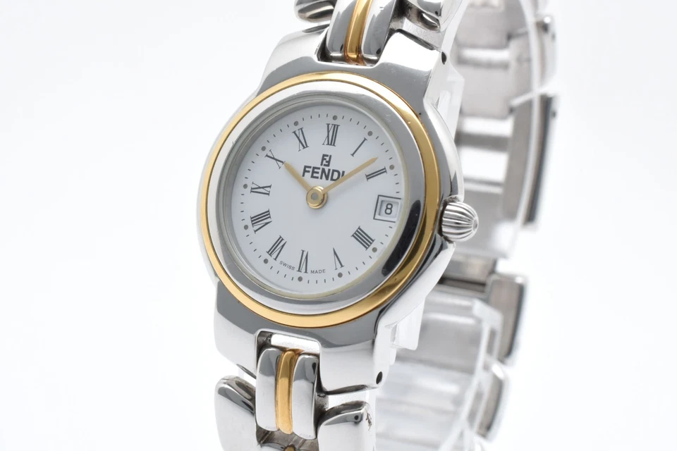 Reloj de cuarzo vintage [casi como nuevo] Fendi 980L esfera blanca plata oro 27 mm para mujer Foto 4 de 4