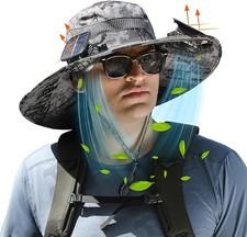 Unisex Wide Brim Solar Fan Outdoor Fishing Hat-Solar USB Charging, Sunscreen S