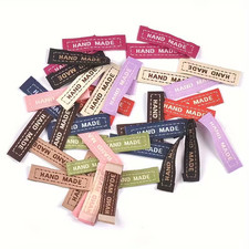 21 x Mixed Fabric Labels 'Hand Made' Sew On Garment ~ 45 x 13 mm ~ Clothing Tags