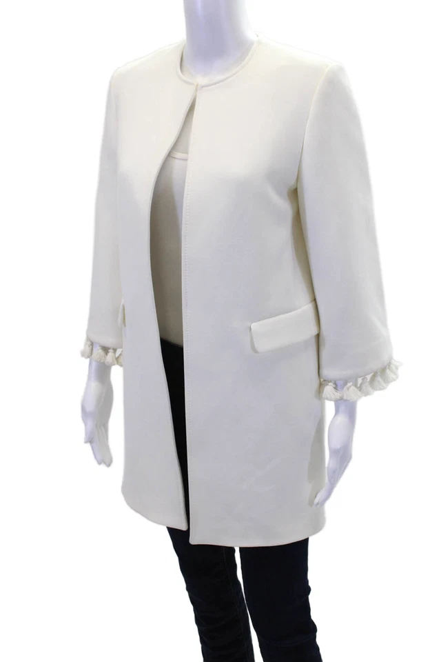 Zara 女式长袖圆领流苏长夹克米色 XS 码 — 第 3/4 张图片