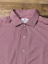 Mizzen Main Dress Shirt Mens XL Red Gingham Trim Fit Performance Stretch