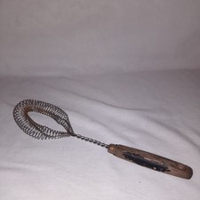 Antique Vintage Wire Whisk Coil Metal/Wood Egg Beater Mixer Kitchen Utensil Tool
