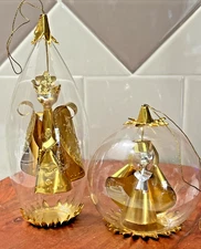 VTG Resl Lenz Glass Teardrop Spinner Diorama Ornaments Nativity Germany Set/2