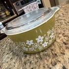 VTG Pyrex Green Crazy Daisy Casserole Dish 473 1 QT Spring Blossom With Lid