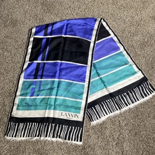Lanvin Geometric Blue & White Rectangle Designer Silk Neck Scarf 55"