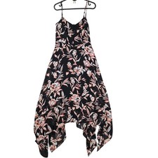 White House Black Market Floral Asymmetric Midi Dress Black Pink Size 4