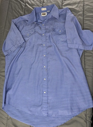 Ely Cattleman Pearl Snap Western Shirt Mens XLT Blue Plaid Short Sleeve Cowboy - Picture 4 of 8