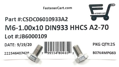 DIN933 A2-70 Stainless Steel 304 Hex Bolts/Fasteners - Stainless Steel