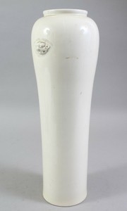 Vintage, Kangxi style Chinese blank De Tin handle slender porcelain vase