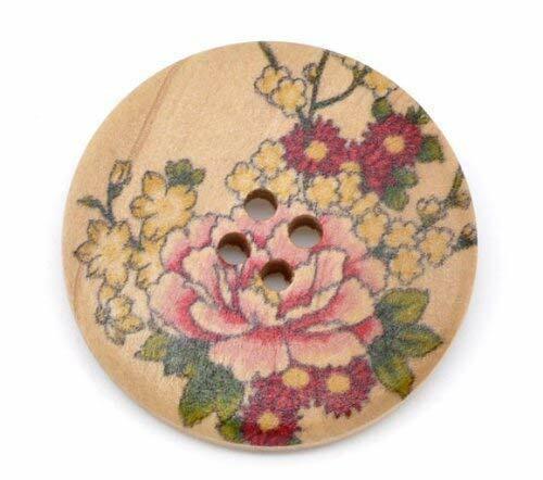 10X HolzknöPfe 30Mm Rund Mit Blumenmotiv 4-LochknöPfe Knopf Zum AnnäHen Basteln-image