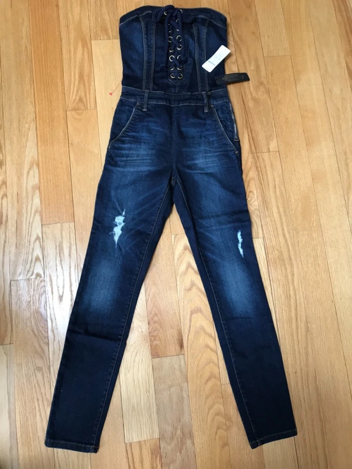 Bebe NWT Lace Up Denim Catsuit - Image 4 of 4