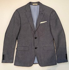 Zara Man Natural Fibers Houndstooth Blue 2 Button Sport Coat Blazer Men's 38