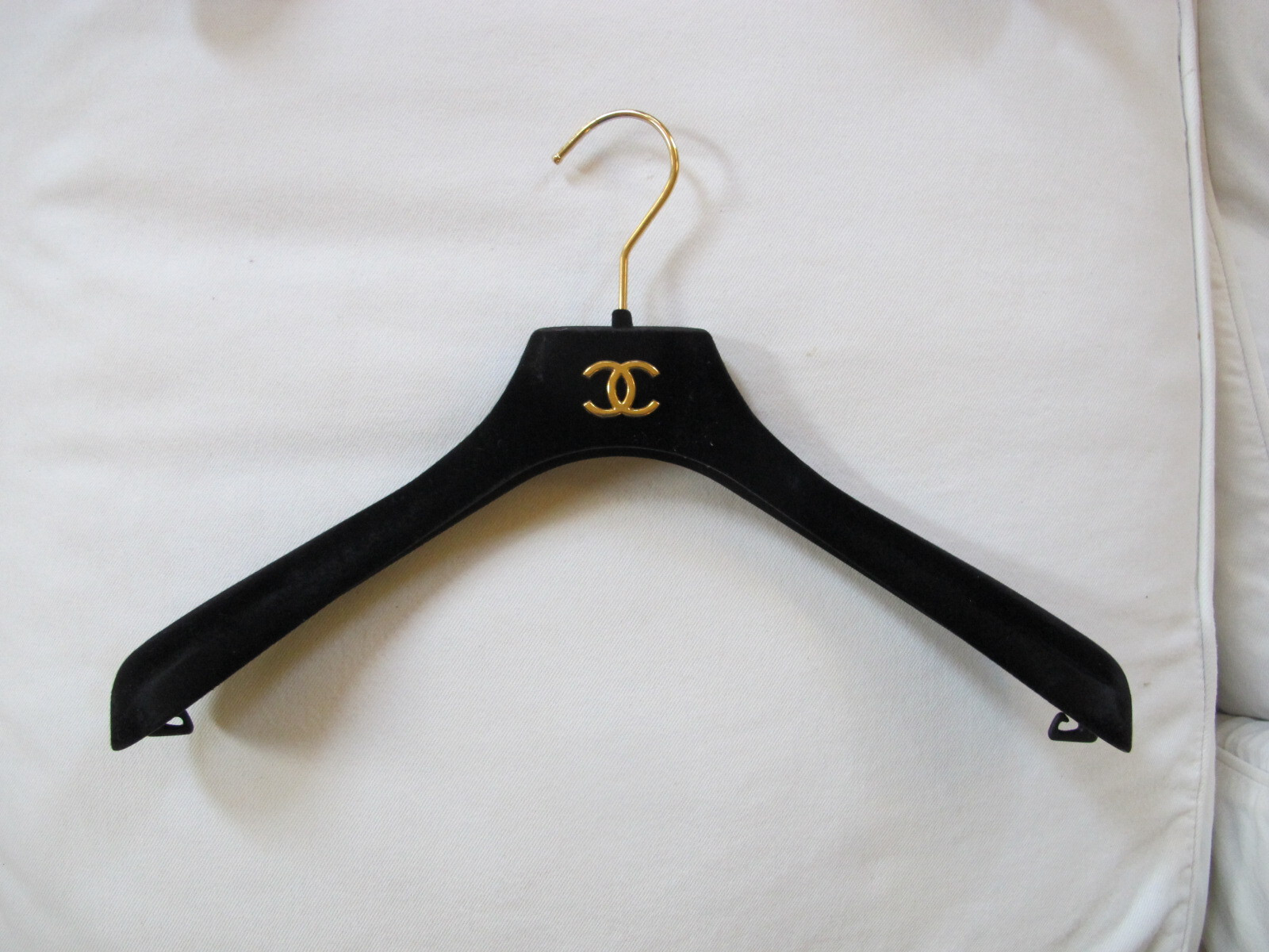 Chanel Black Velvet Coat Hangers.CC Logo. Gem