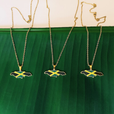 Jamaica Map Pendant Necklace - Colored - Stainless Steel 