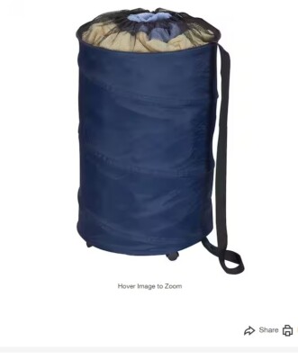 HOUSEHOLD ESSENTIALS Pop Up Polyester Laundry Hamper with Wheels in Navy Blue