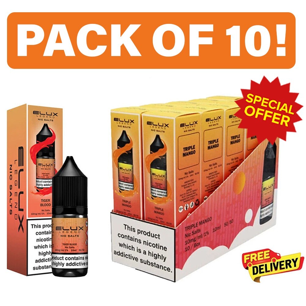 elux legend 10 pack ELUX NIC SALT 10ml E Liquid 10mg / 20mg Vape Juice 50/50 VG/PG SALE! [10  PACK]